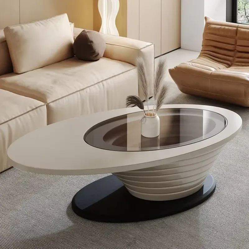 Luxury Deep Valley Glass Coffee Table Modern Minimalist Oval Design Stylish New Center Table for Compact Living Rooms