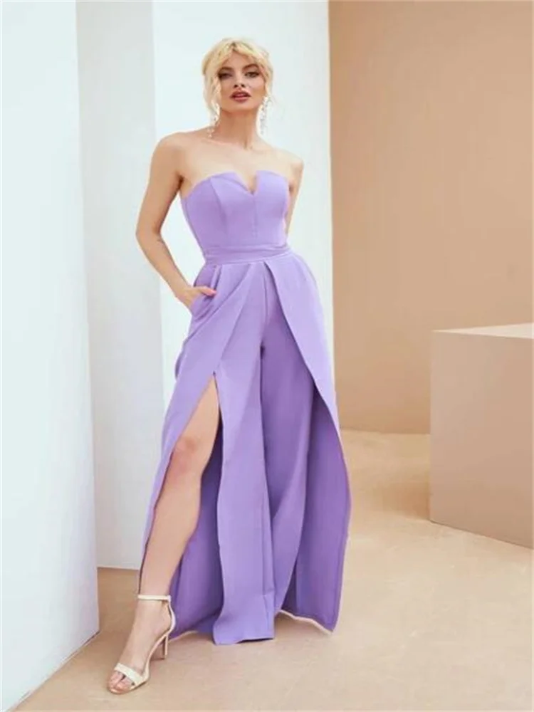 

Lavender wide leg Jumpsuit Special occasions Wedding Guest Jumpsuit Women's Formal Romper Wide legs with Pockets robes de soiré