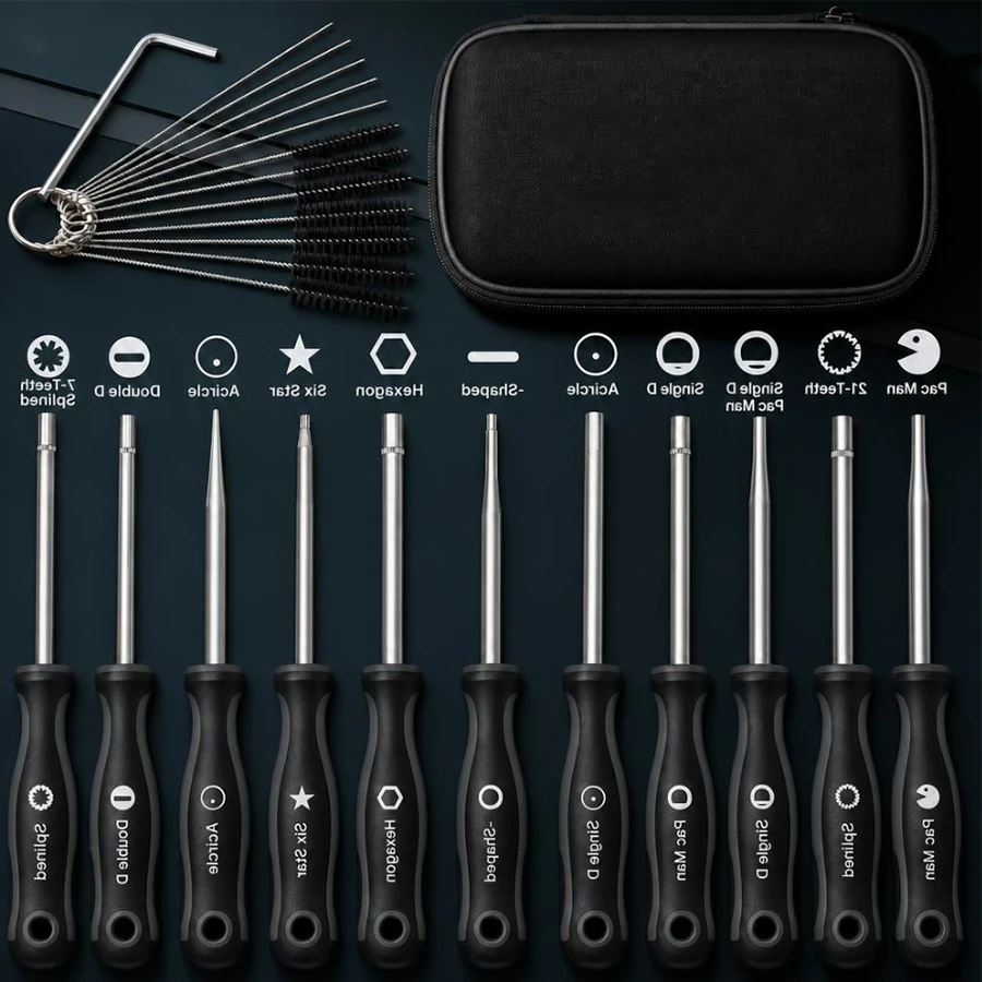 12pcs Deep Reach Multi-head Carburetor Adjusting Tool Set for Echo Craftsman Husqvarna Stihl Poulan Chainsaw Trimmer Blower Mower Motorcycle Car Engine Repair Hand Tools Accessories