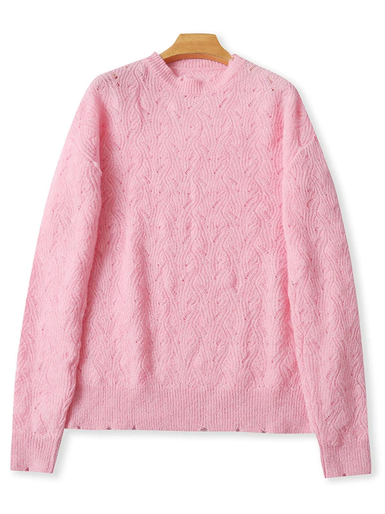 

Женский свободный вязаный свитер Long Sve, круглый потертый модный топ, весна-осень, новинка, удобный, теплый