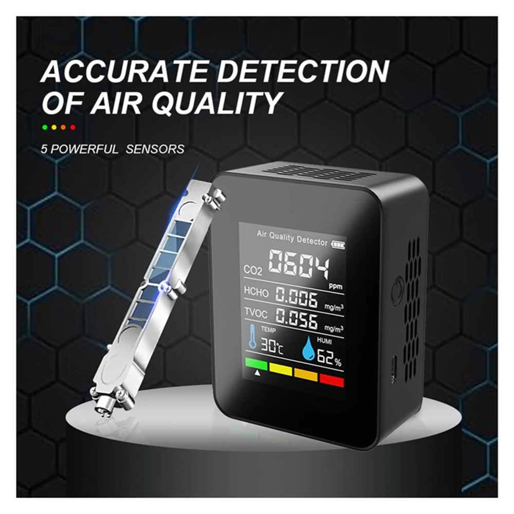 Multifunctionele Luchtkwaliteit Monitor 5in1 CO2 Temperatuur-vochtigheidsmeter Digitale Tester TVOC HCHO Detector M8 Luchtkwaliteit Monitor