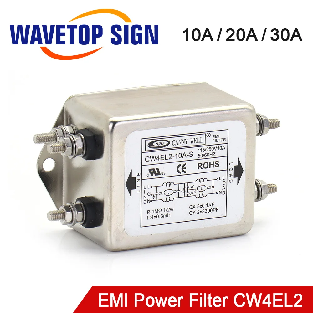 WaveTopSign CANNY WELL EMI Power Filter CW4EL2-10A/20A/30A-S Single Pole Filter Connector Single Phase 220VAC