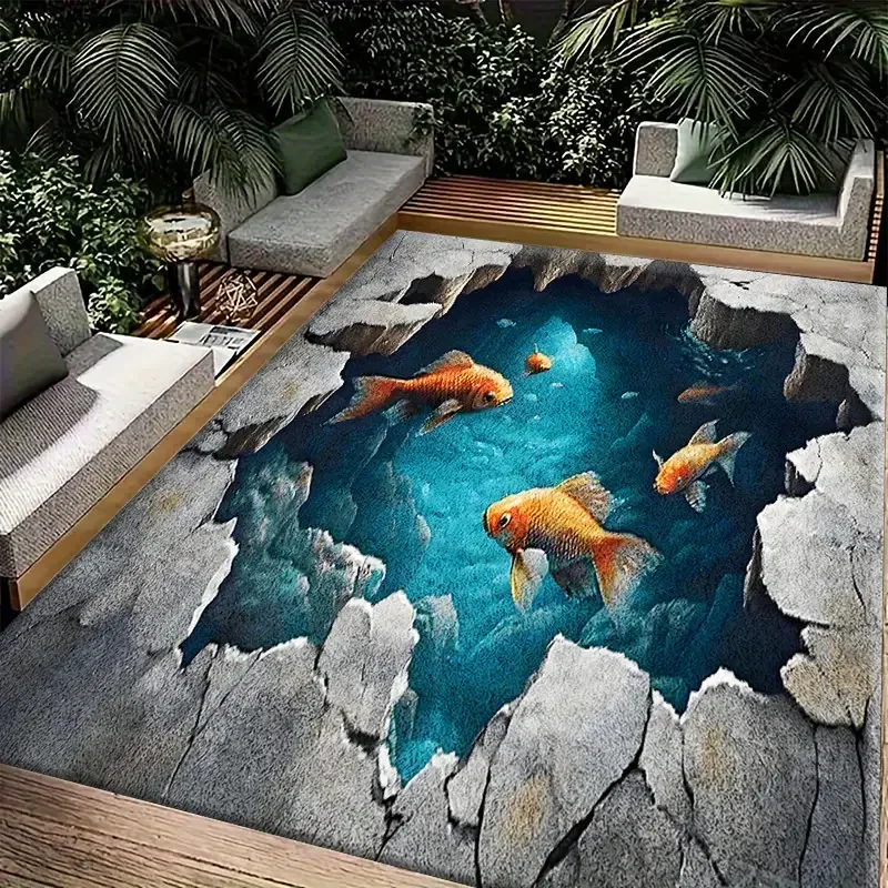 3D Cave Crack Water Fire Design Rug Non-Slip Machine Washable Carpet Fashion Bedroom Living Room Beach Style Floor Mat