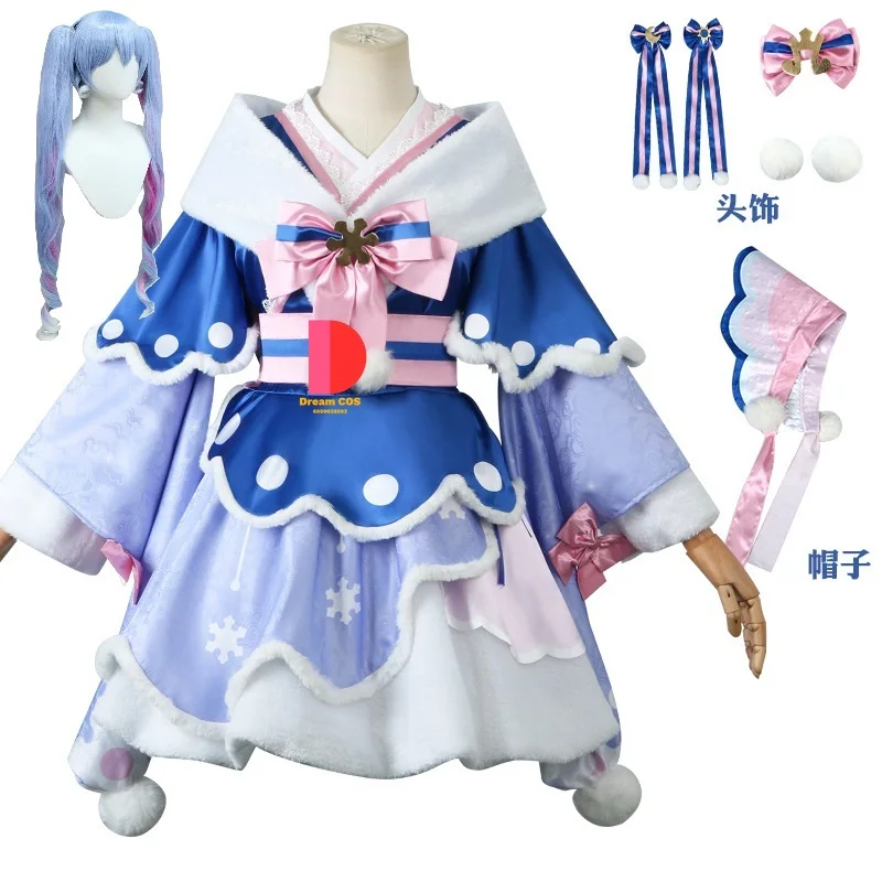 Snow Mikuu-Disfraz de Cosplay para mujer, bonito vestido, pelucas, sombrero, tocado, diseño exclusivo y económico, esencial para fiesta femenina