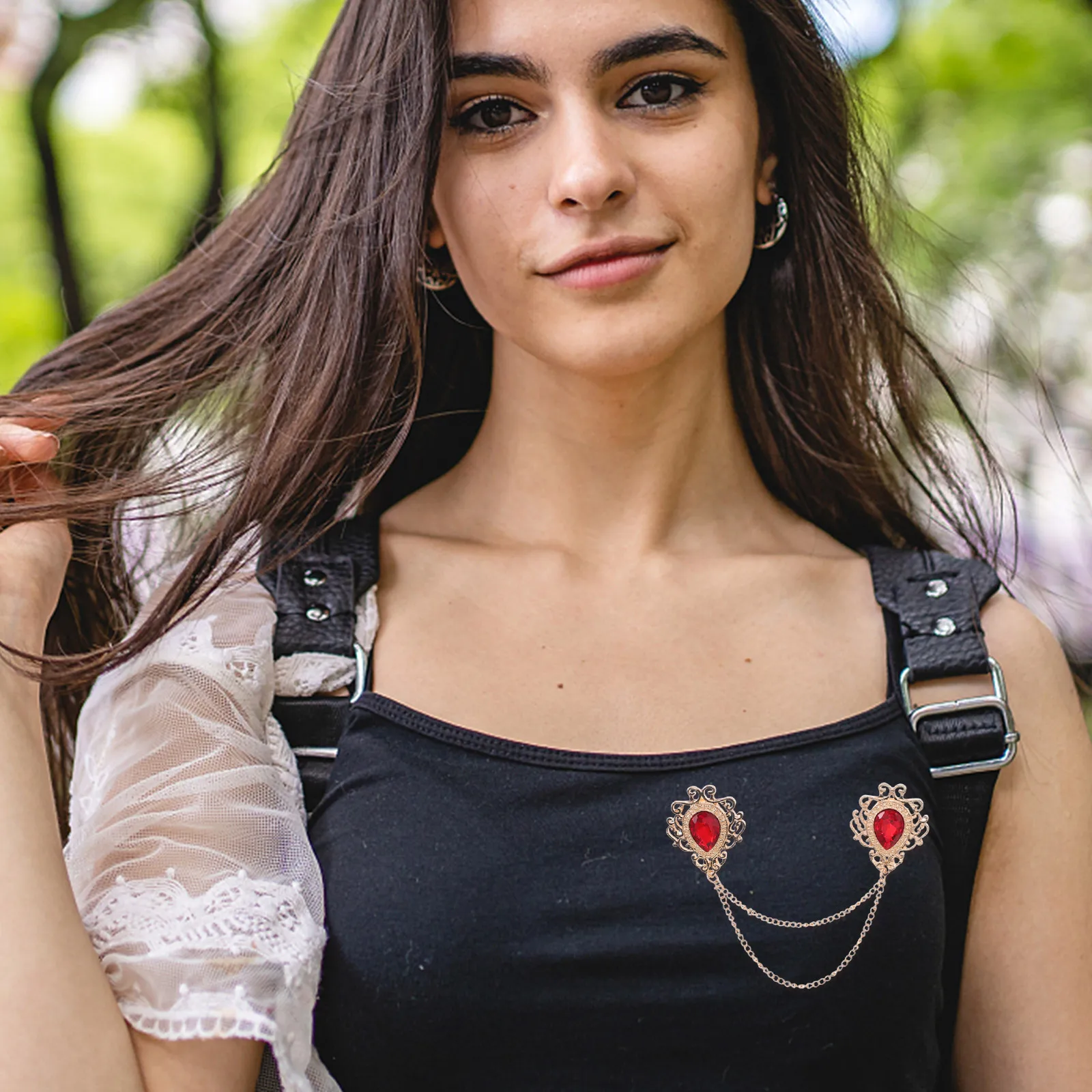 

4Pcs Water Drop Gemstone Collar Chain Clips Vintage Sweater Shawl Pin Brooches for Women Dresses Cardigans Jackets Decor