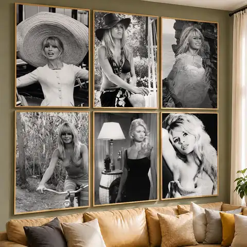 Classic Actress B-Brigitte BardotS Poster Vintage Retro Anime Poster Stickers Peel and Stick Wall Art Home Decor