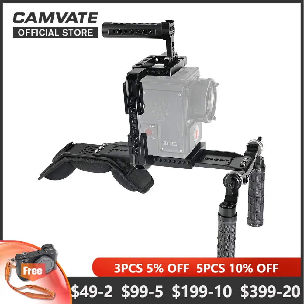 CAMVATE Pro Shoulder Mount Rig With ARRI Dovetail Sled Plate & Camera Cage Rig & Rosette Handle Grip System For RED DSMC2 Camera