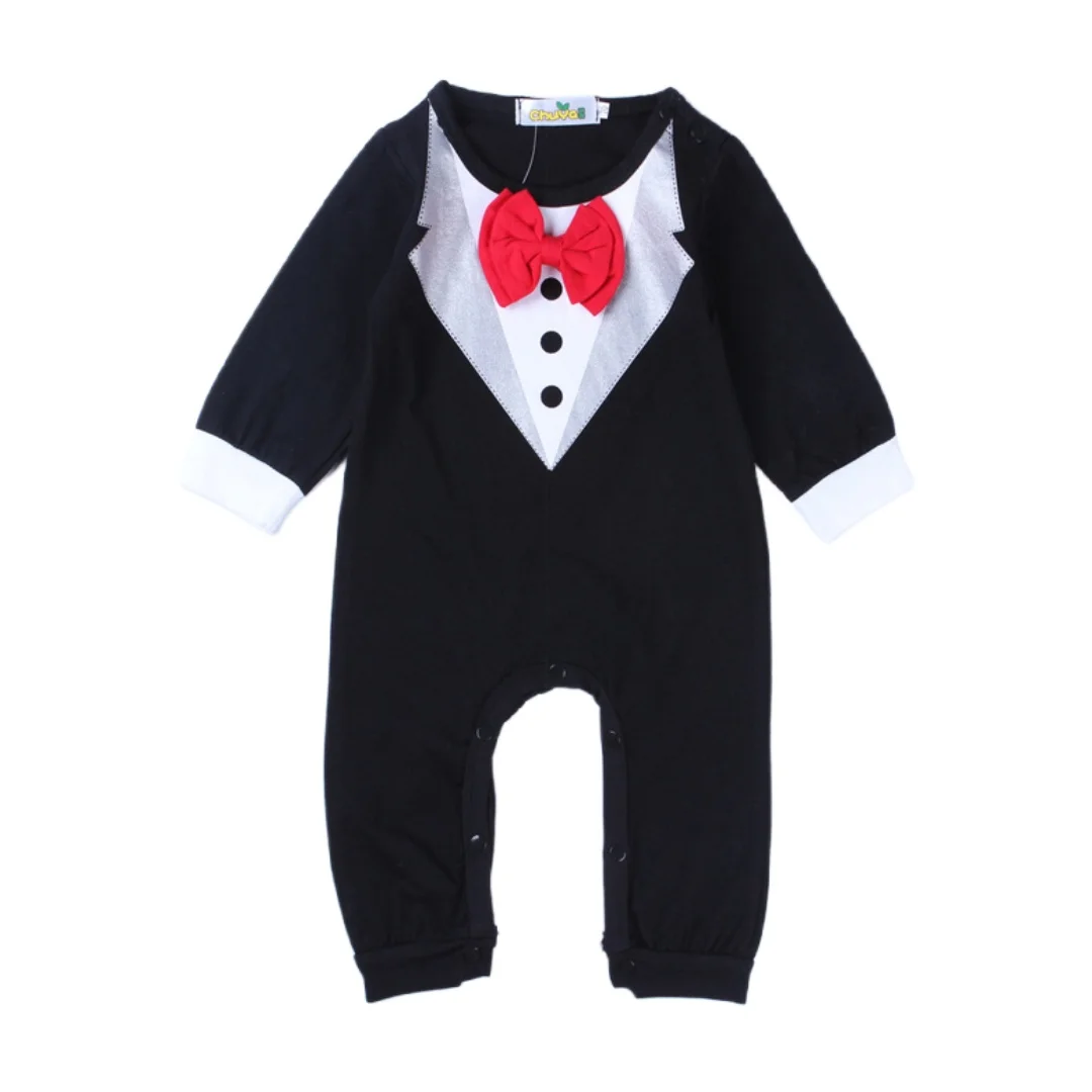 

Infant Baby Boy Gentleman Rompers Beige Black Color Size 70-80-90-95 Boy Clothes Kids Taking Photos Costume