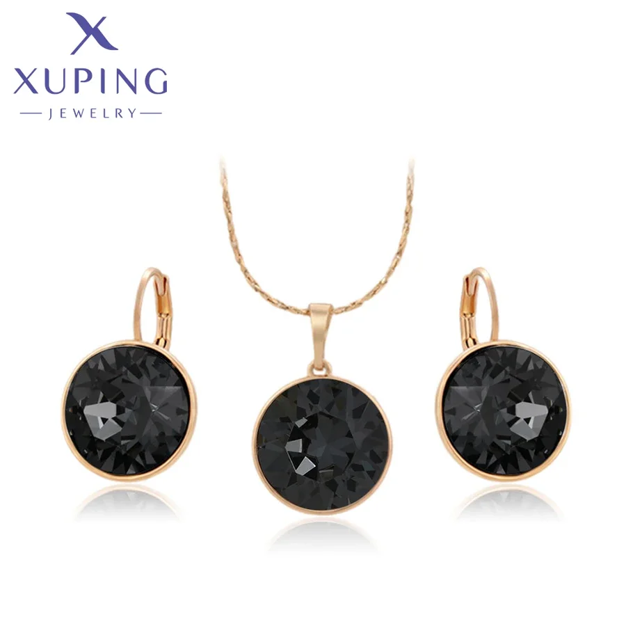 Xuping Jewelry Charm Crystal Gold Color Plated Earring Necklace Jewellry Sets for Women Party Gift