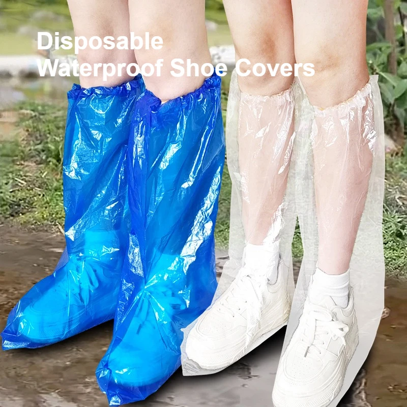 

10PCS Disposable Waterproof Shoe Covers Rain Boot Covers Thick Long Leg Covers Outdoor Drifting Overshoes