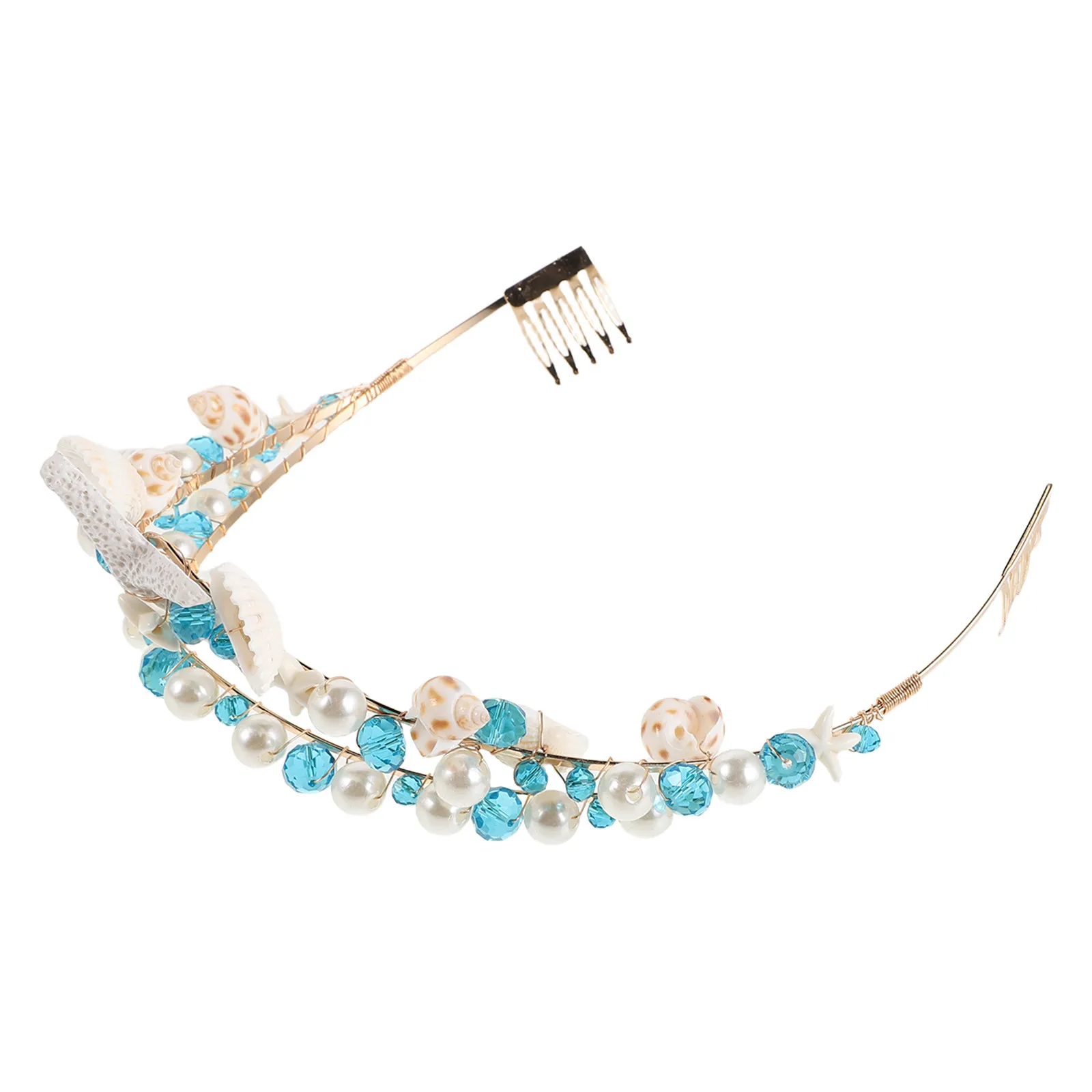 

Seashell Crown Bridal Headband Pearl Wedding Hair Accessories Beach Themed Mermaid Headpiece Ocean Costume Hairbands for Women