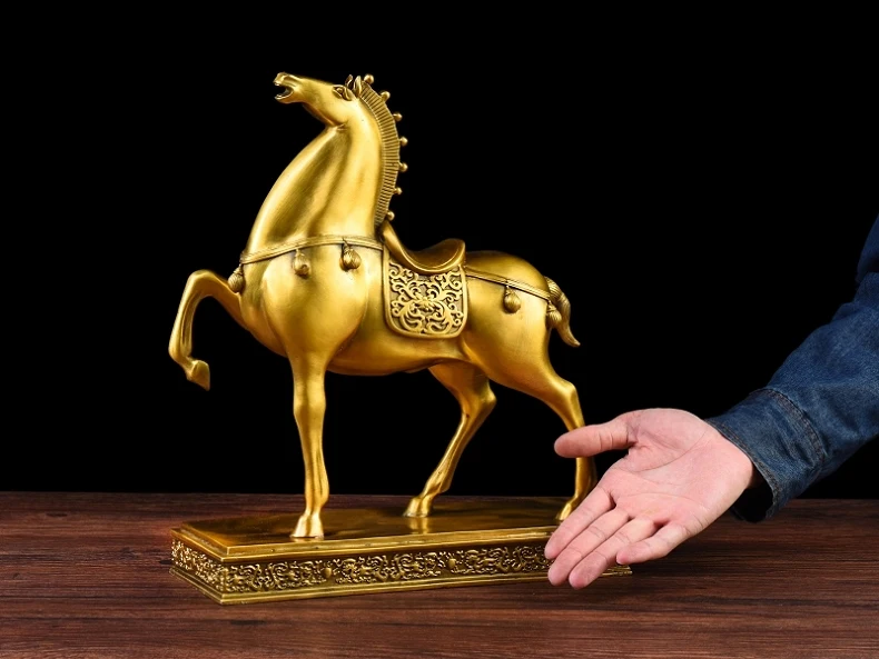 HOT SALE LARGE- Business Money Drawing Talisman House Protection -Home office FENG SHUI KAI GUANG Golden copper horse statue
