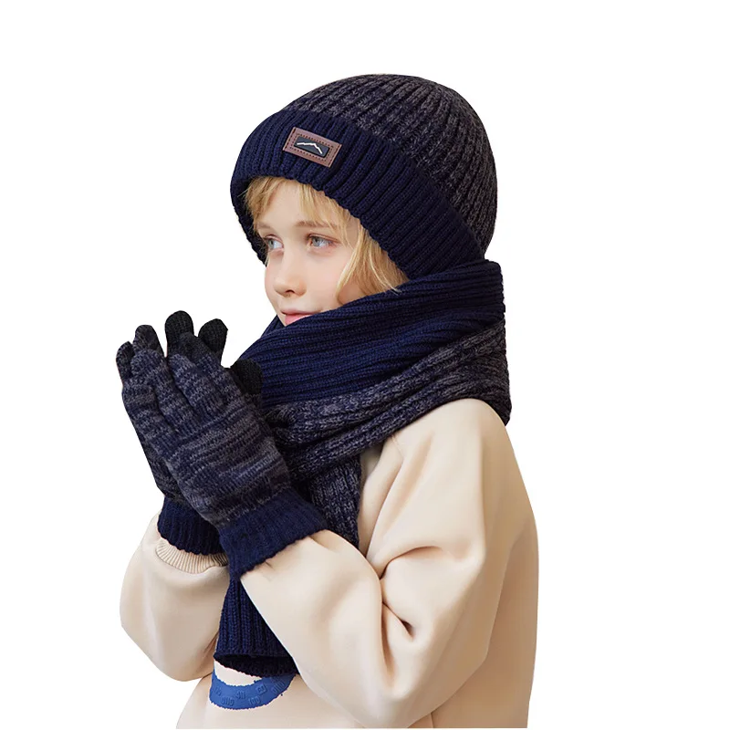 Toddler Boys Cute coreano Warm Kids Hat + sciarpa + Glove 3PCS Bonnet Cute pompon cappelli lavorati a maglia accessori per neonati caldi all'aperto