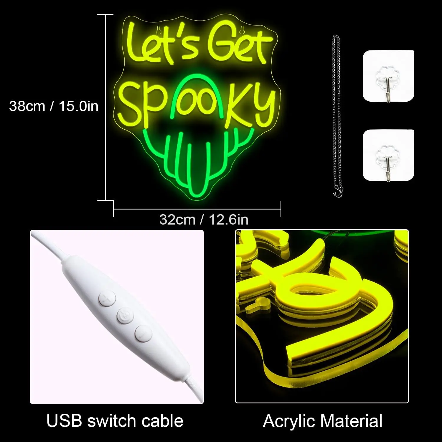 Пугающиеся неоновые вывески Let's Get для настенного декора, приглушаемые СВЕТОДИОДНЫЕ светильники на Хэллоуин, привидение, украшение комнаты, дома, спальни, бара, светильник для клуба