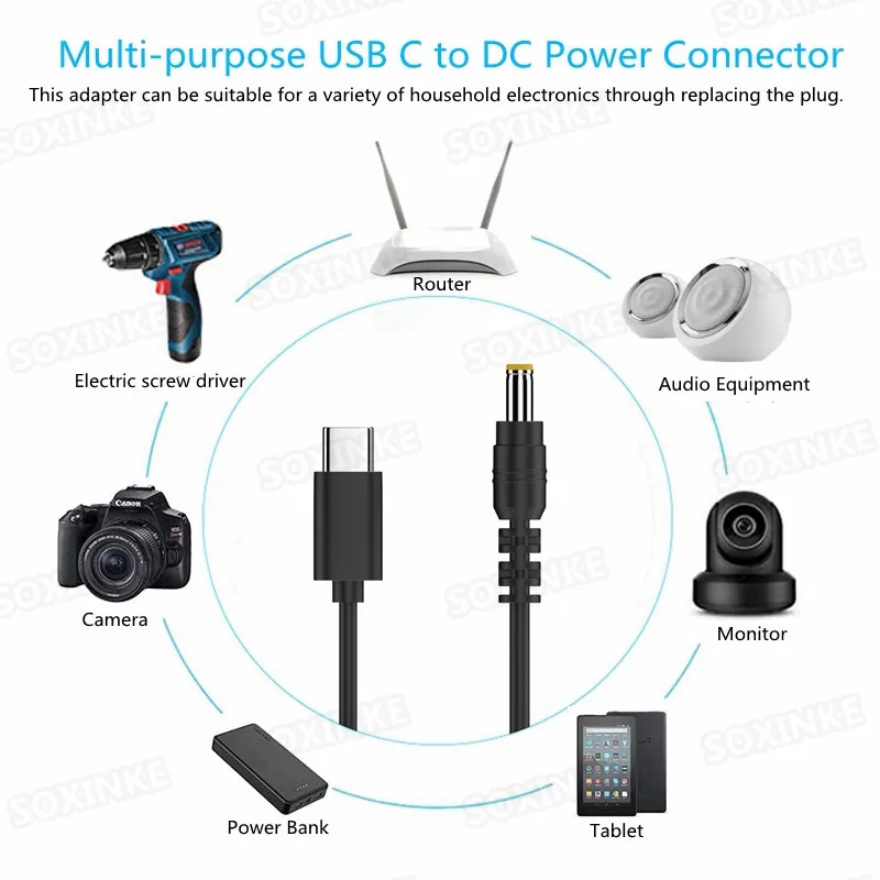 USB Type C PD to 9V 12V 15V 20V DC Power Adapter Cable Universal Charger Converter for Camera Router Mini Fan Speaker Tablet