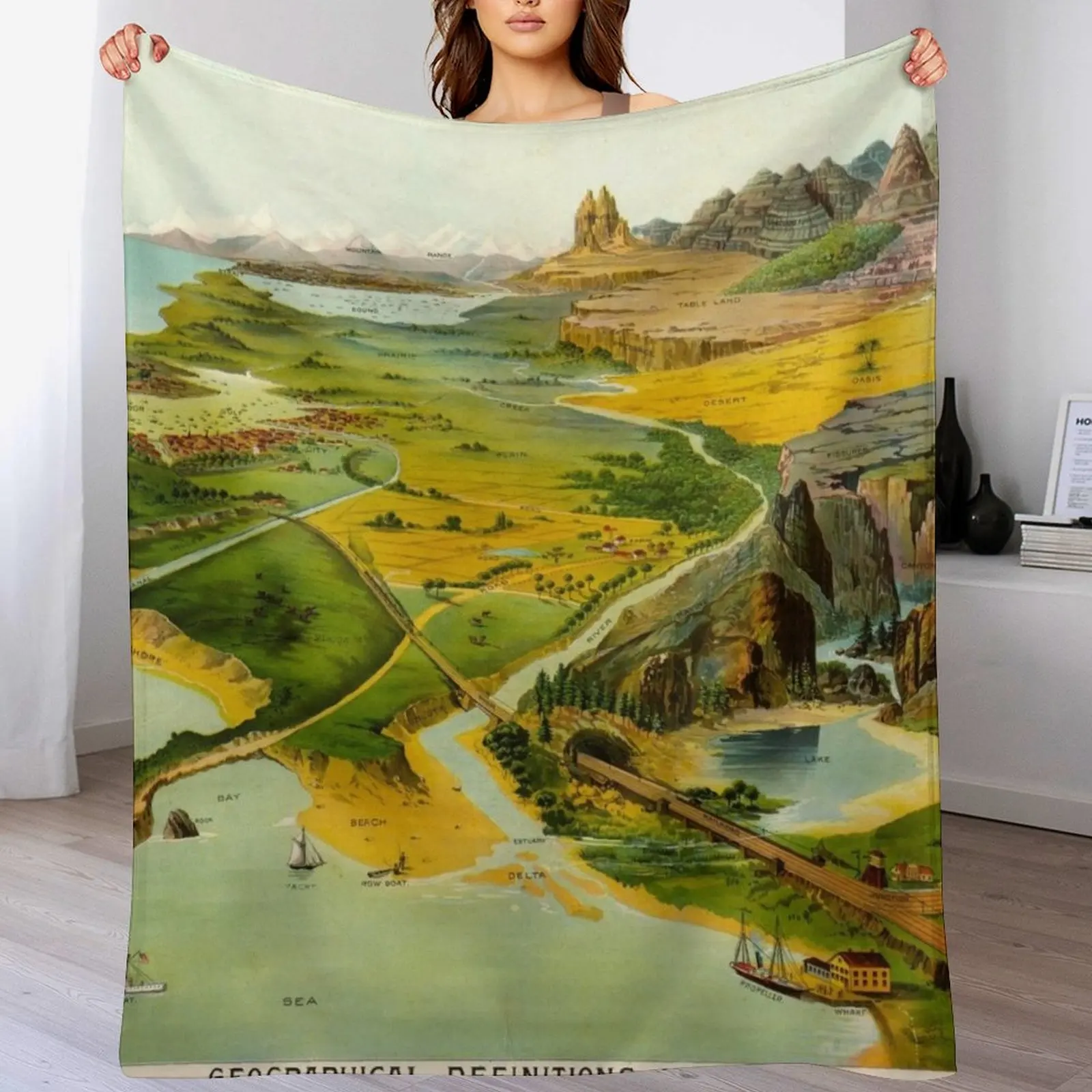 

Geographical Definitions Illustrated, 1893 by Levi Yaggy Throw Blanket No Pilling Soft Warm Blanket for Bed