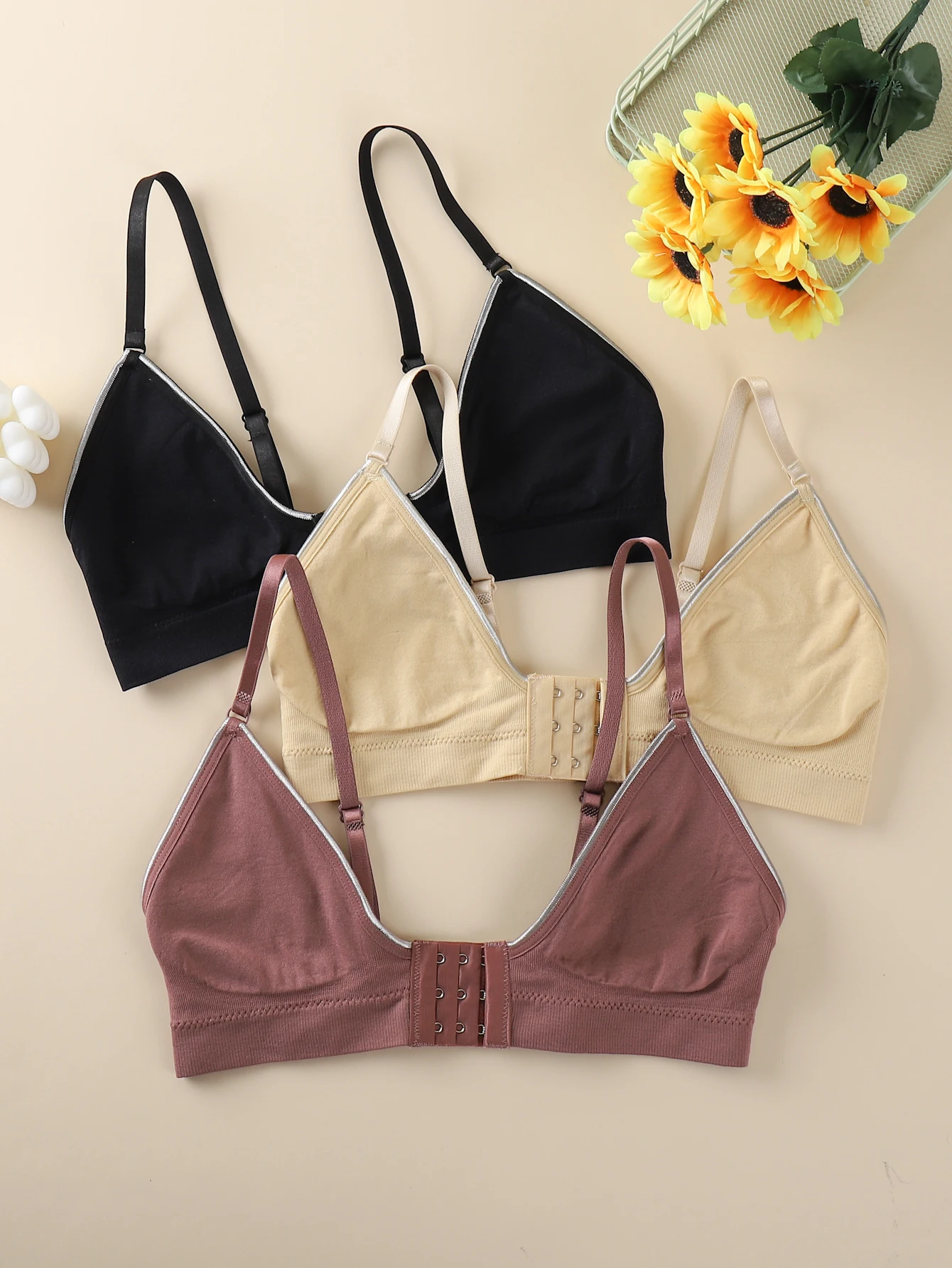 3Pcs - Women's Front-Breasted Bra - Adjustable Front-Breasted - Simple Plain Intimates - Sweat-Absorbent and Breathable - Non-Fading - Beautiful Back - Suitable for Home, Sports, Yoga, Running and Other Scenes