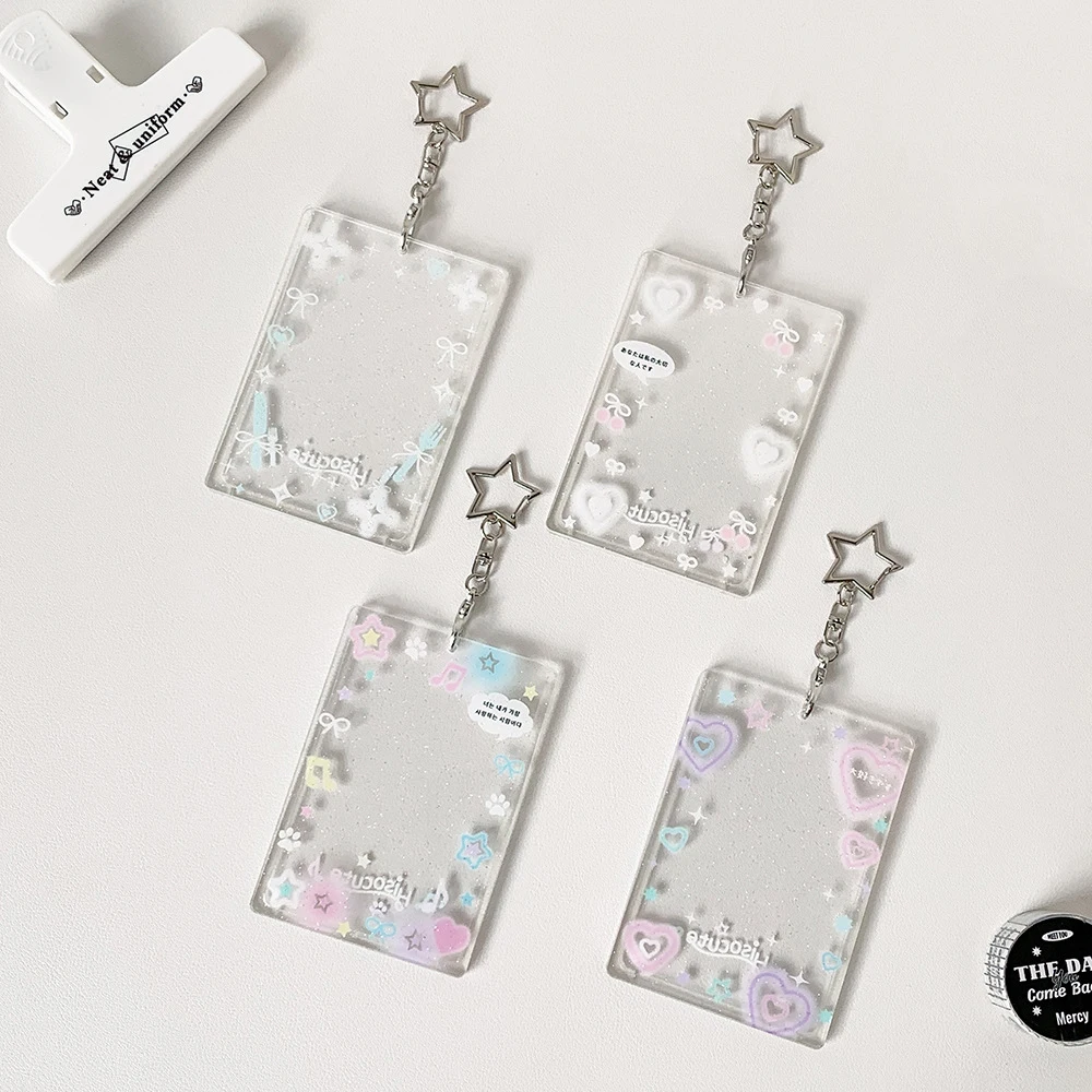 Colorful graffiti love transparent glitter card sleeve three-inch small card card brick schoolbag key chain pendant