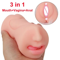 Real Mouth Anus Vagina Three Hole Masturbator Cup Pocket Pussy Sex Toys Stroker For Men Soft Realistic Feeling Male Masturbator