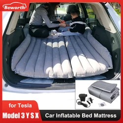 Car Inflatable Bed For Tesla Model 3/Y/S/X 2024 SUV Travel Air Mattress Outdoor Camping Cushion Folding Portable Flocking Pad