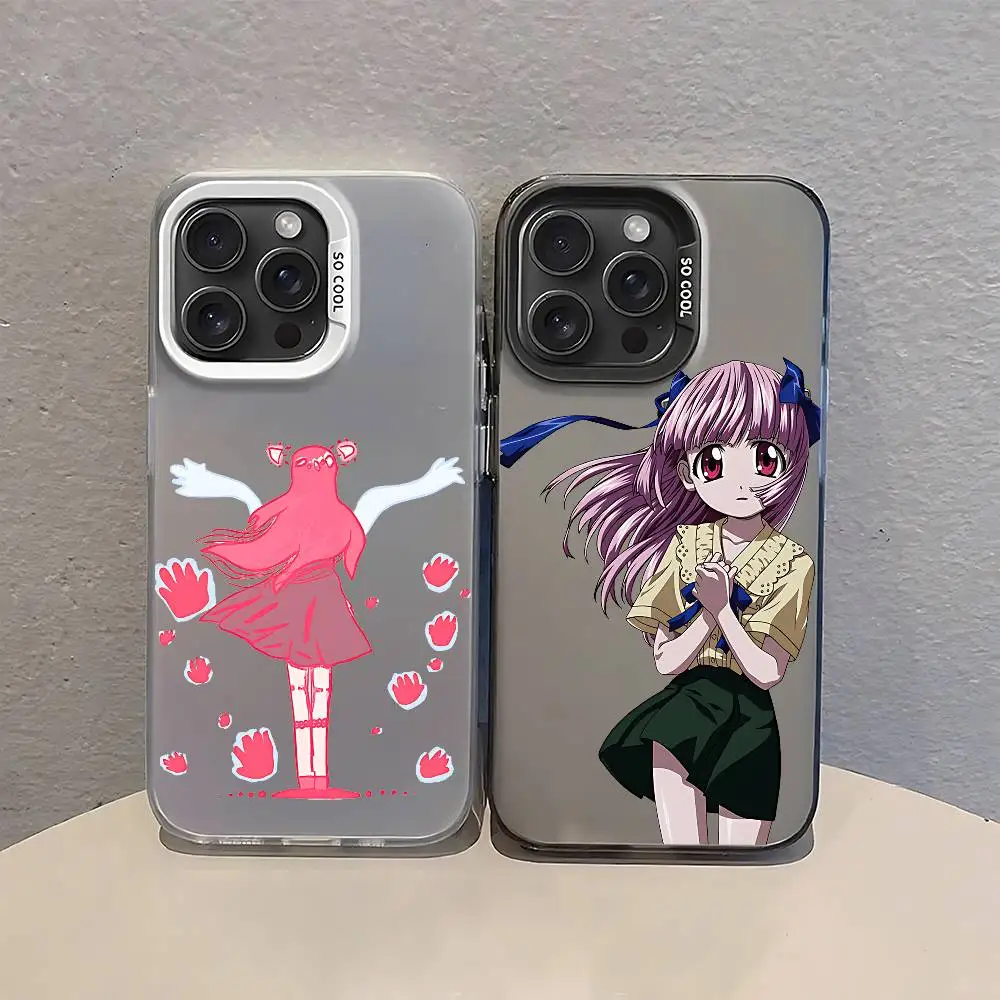 Elfen Lied Anime Handyhülle für iPhone 17 16 15 14 13 12 11 Pro Max Plus Farbige Stoßfeste Rückseite Silberne Abdeckung