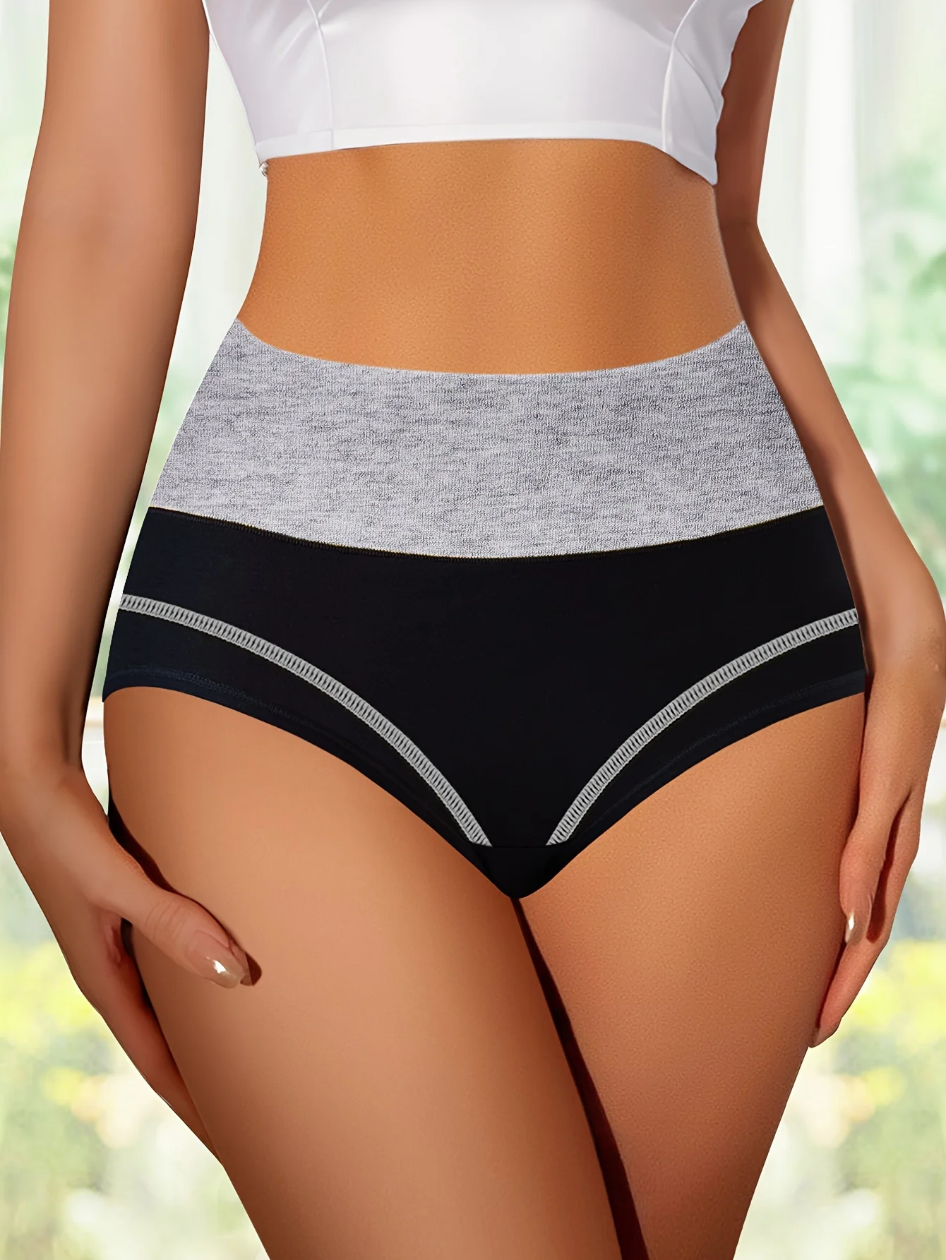 سراويل داخلية نسائية عالية الخصر للتحكم في البطن، ألوان متباينة، سراويل داخلية مريحة