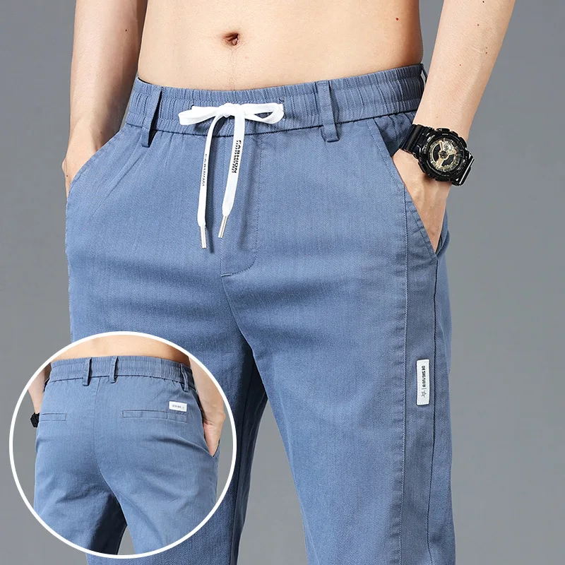 

Fashion Mens Patchwork Print Casual Pants 6 Color Brand Elastic Slim Straight Trousers Mid-Waist Comfort Solid Color Pants