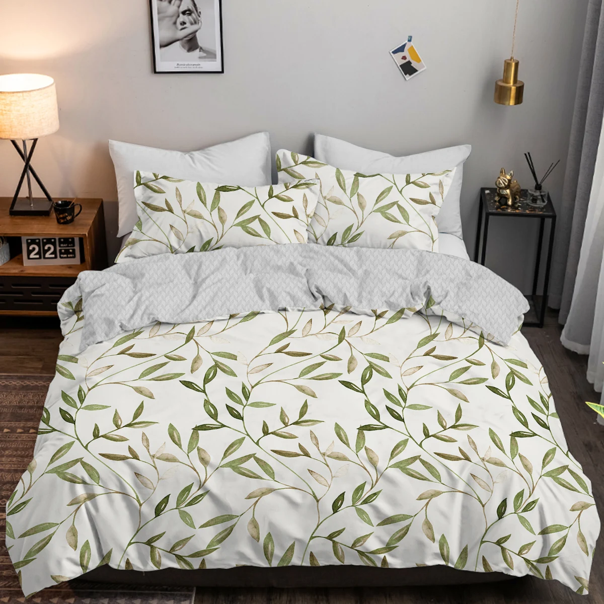 BlessLiving Green Leaves Duvet Cover Hawaiian Greenery Bedding Set With Pilowcase With Zipper All Season Boy Girl Soft Comfort