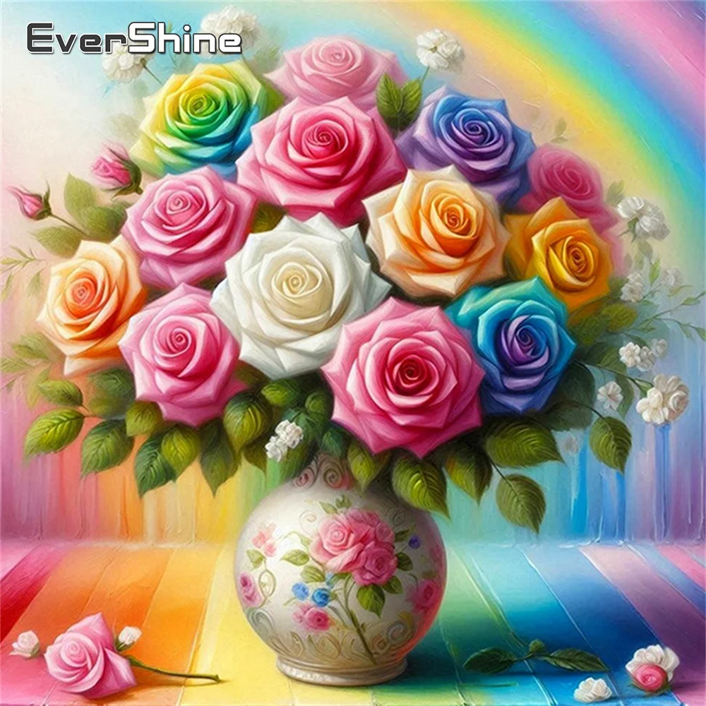 Evershine Vollbohrer Diamant Stickerei Rose Strass Kit Malerei Blume Neuankömmling Kreuzstich Mosaik Regenbogen Wandkunst