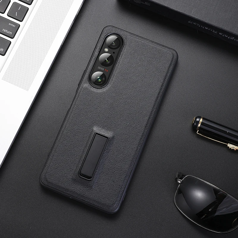 Leather Case for Sony Xperia 1 VI Invisible Bracket Stand Holder Luxury Hard Protection Phone Cover SonyXperia1VI Coque Shell