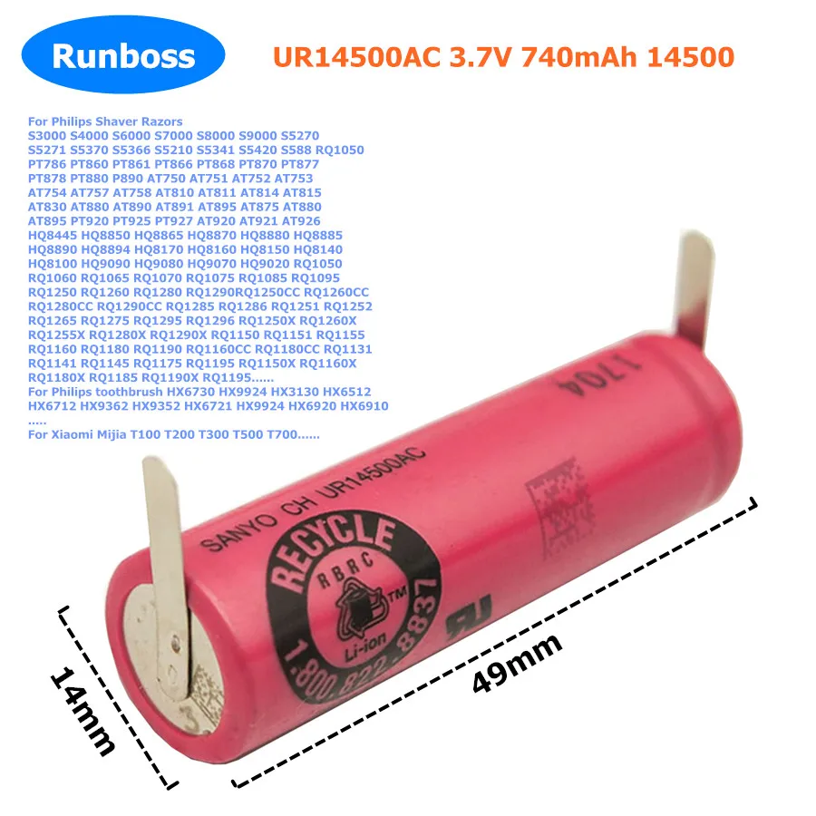 1-2 SZTUK UR14500AC 740mAh 3.7V Akumulator litowo-jonowy do elektrycznej szczoteczki do zębów Braun Oral B iO4/iO5/iO6/iO7/iO9/iO8 3758 3759