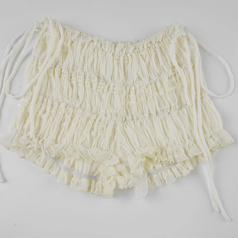 SUCHCUTE Beige Folds Textured Chiffon Shorts Damen Sommerhose mit elastischer Taille All Match Casual Shorts Grunge Fairycore 2026 – Detail 6