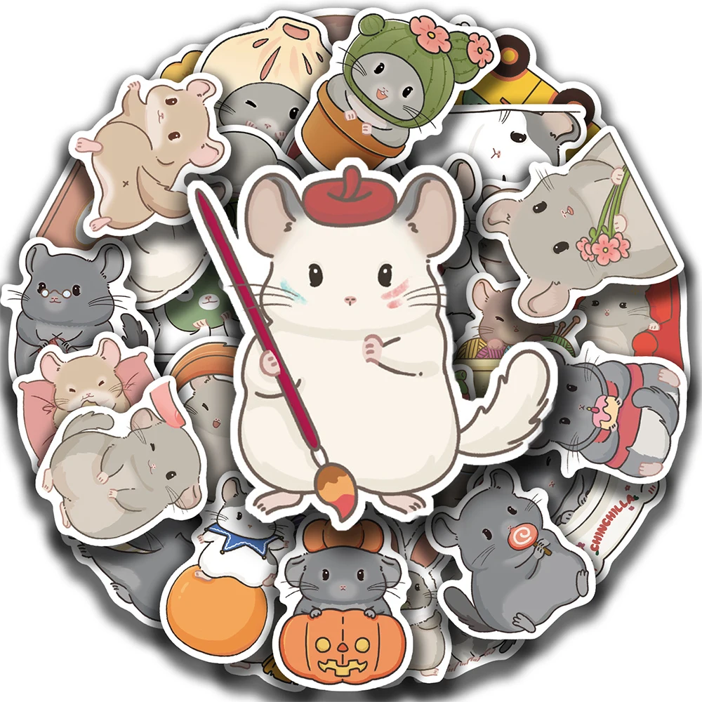 

10/30/50pcs Kawaii Grey Chinchilla Cartoon Stickers Cute South American Chipmunk Sticker DIY Phone Luggage Laptop Decals Decor