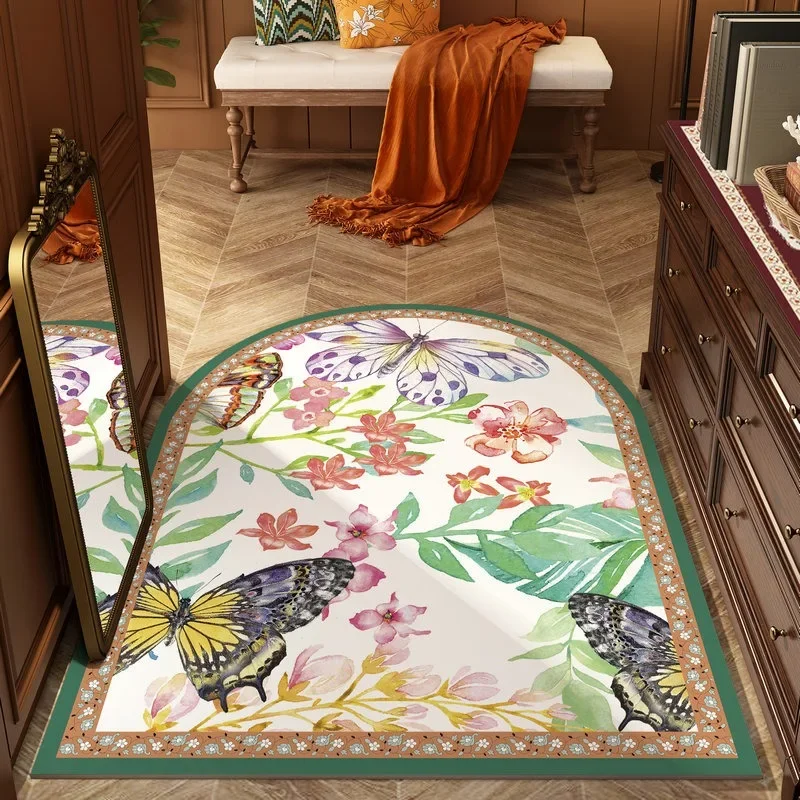 American Entrance Doormat Retro Floral Semicircular Coffee Table Non-slip Carpet Bedroom Dressing Table Swivel Chair Soft Rug