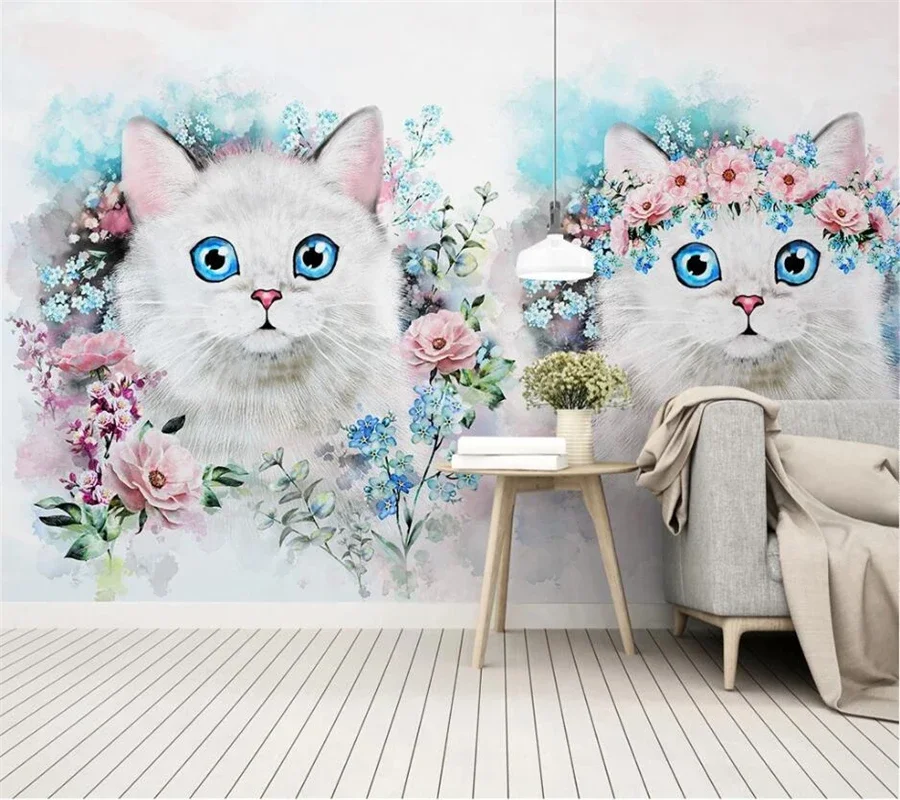 Custom wallpaper 3d photo murals Nordic minimalist flower kitten children's room cartoon decoration wall paper papel de parede