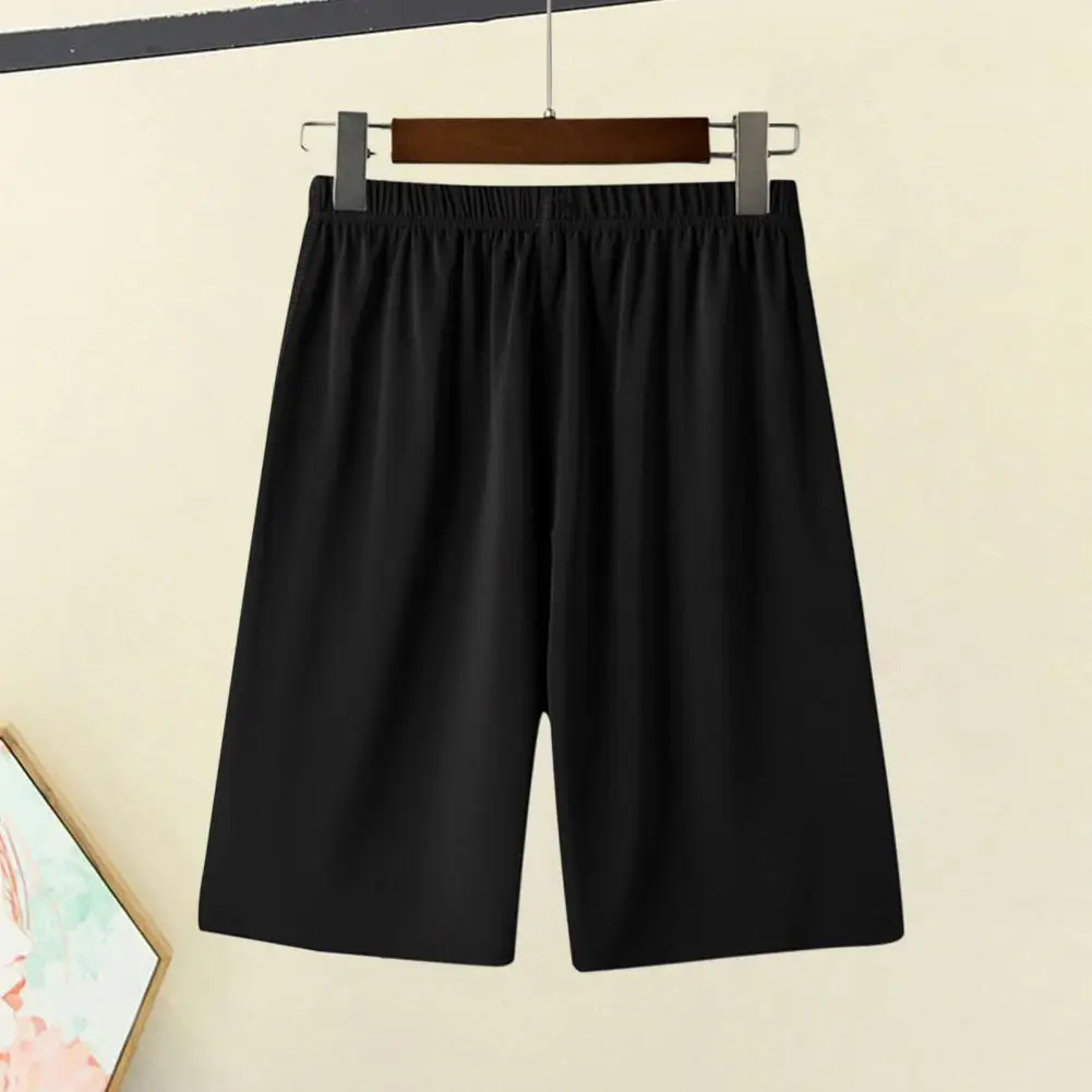 Men Pajama Shorts Homewear Shorts Elastic Waist Pleated Wide Leg Loose Soft Breathable Deep Crotch Thin Knee Length Shorts