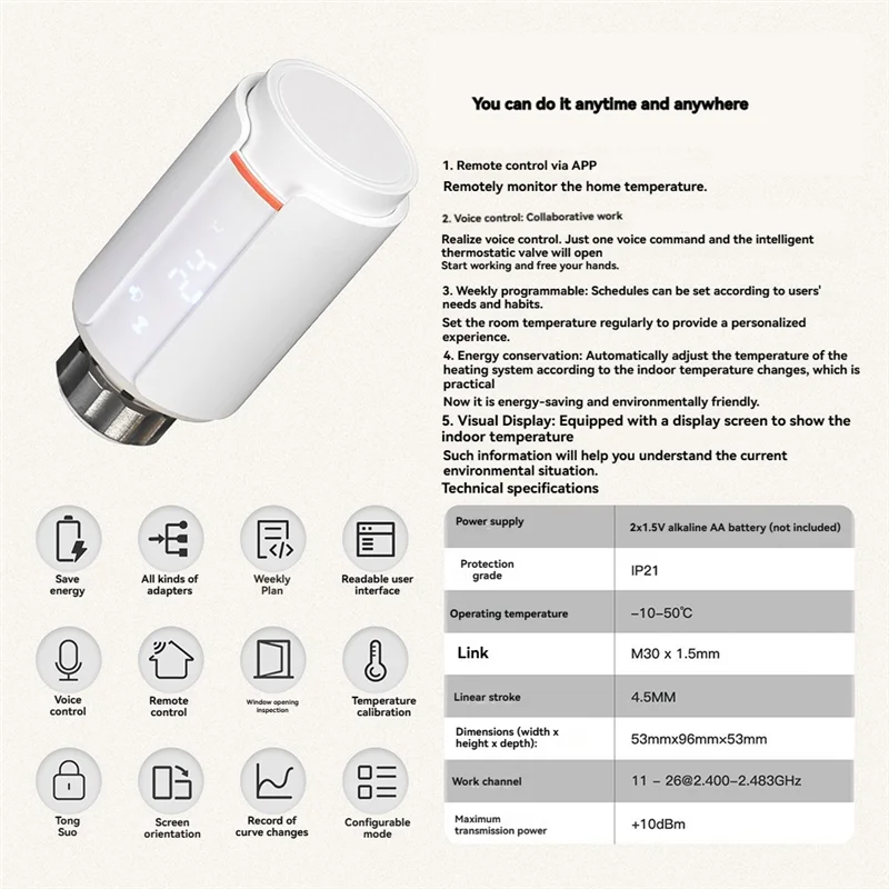 ABSQ-Zigbee صمام المبرد الحراري الذكي Tuya TRV التطبيق القابل للبرمجة التحكم عن بعد في درجة الحرارة