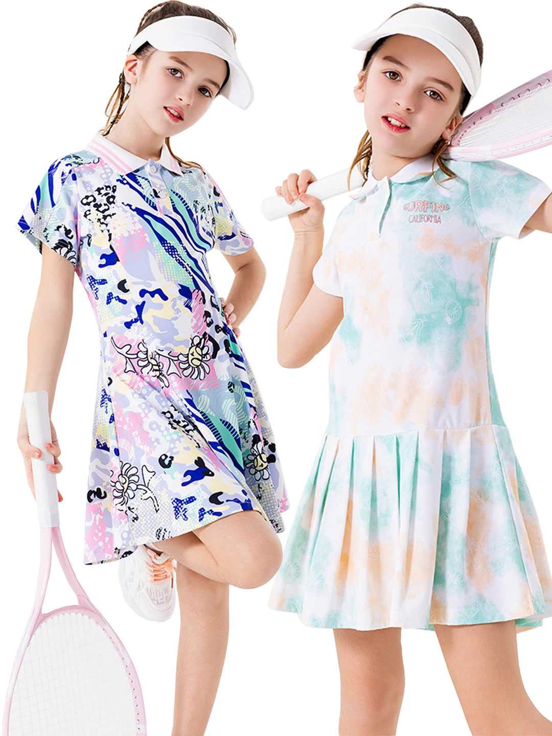 girls-golf-skirt-quick-dry-short-sleeve-sport-long-dress-thin-ice-silk-tennis-dress-breathable-a-line-skirt-cool-feeling