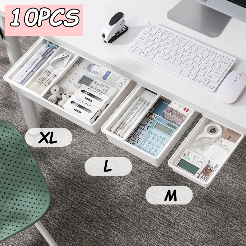 Hidden Storage Box Desk Storage Drawer Self-Adhesive Plastic Table Storage Holder Simple Sundries Cosmetics Stationery Organizer