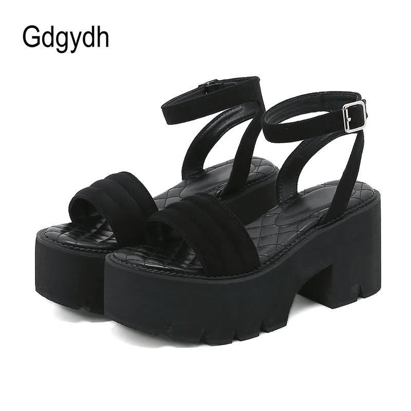 Gdgydh Faux Suede Women\'s High Platform Sandals Chunky Block Heels Open Toe Ankle Buckle Strap Backless Shoes for Party