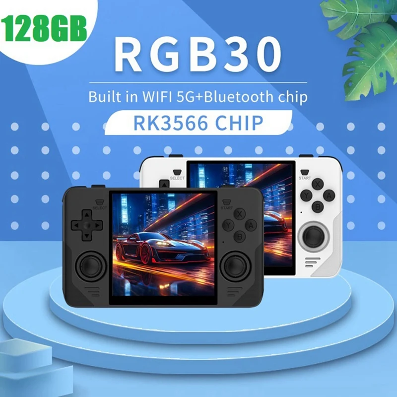 RGB30 Retro Game Console 16G+128G 4.0 Inch 720X720 Quad-Core CPU 5Ghz Wifi+Bluetooth 4100Mah Handheld Game Controller