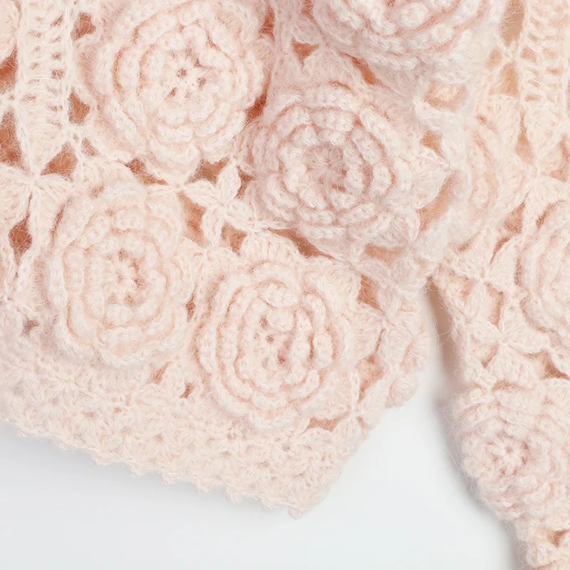 Jastie industria pesante bianco rosa fatto a mano fiore di rosa Cardigan lavorato a maglia donna 2024 autunno e inverno nuova giacca maglione Mohair