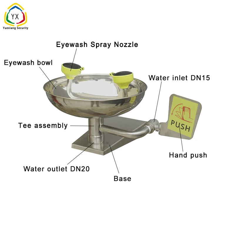 الصين العلامة التجارية Yuexiang 304 الفولاذ المقاوم للصدأ مع غطاء غبار المحمولة غسل العين في حالات الطوارئ للاستخدام الصناعي والمختبرات