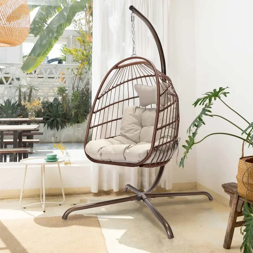 Swing Egg Chair Indoor Outdoor Patio Wicker Hanging Chair with Stand All Weather Egg Hammock Chairs with Cushions Swinging Chair image 3