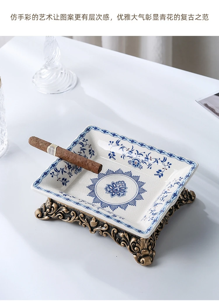 Rectangular ceramic ashtray simple American retro large cigar ashtray storage box ornament