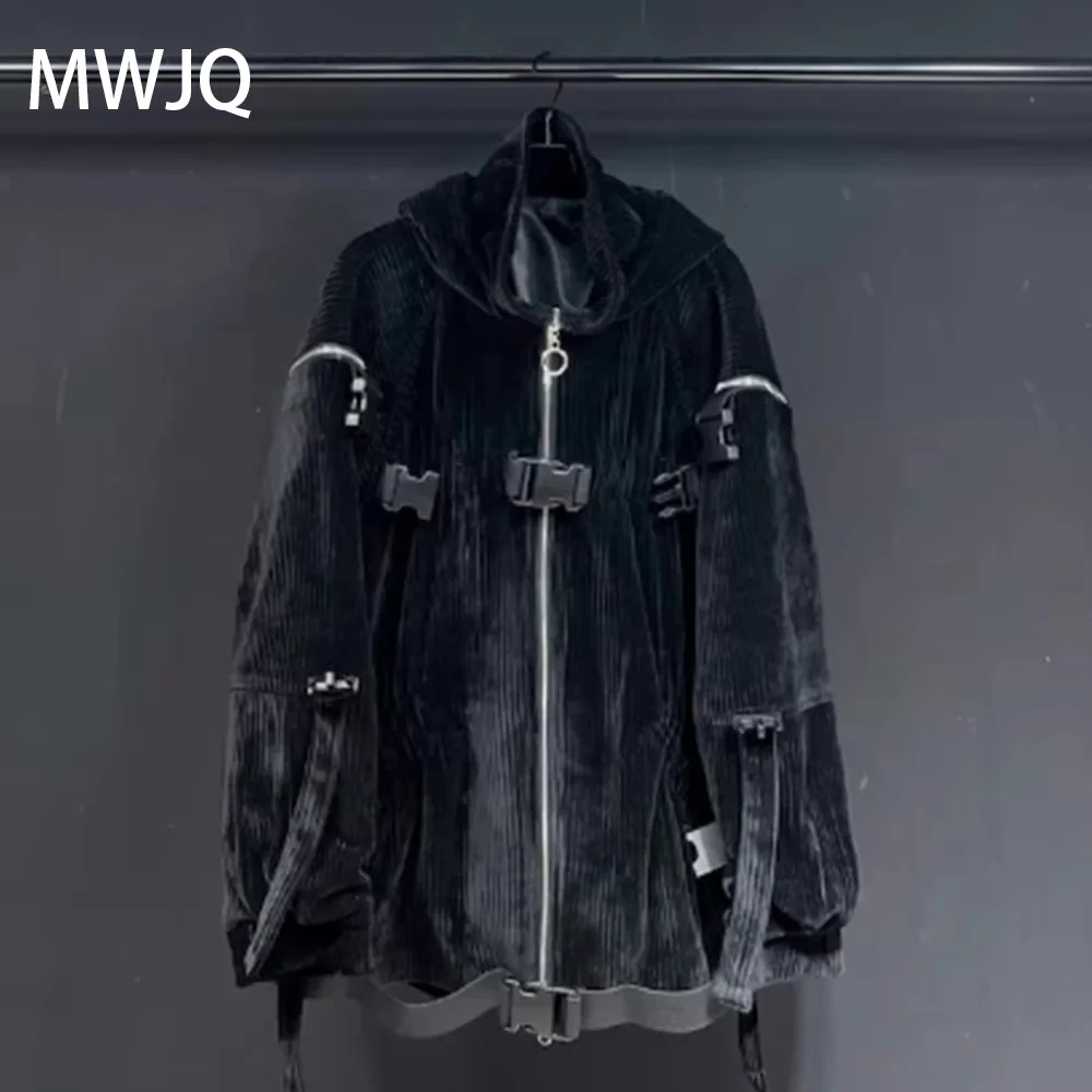 

MWJQ Sleeve Slit Corduroy Male Jacket Fashion Worn-out Vintage Lace Up Deconstruction Loose Men's Loose Tops Tide Street 010243