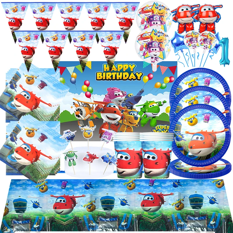 Super Pilot Flyer Party Paper Tableware Plates Cups DIY Cake Topper 32inch Number Foil Balloons Kit Party Photostudio Backdrop