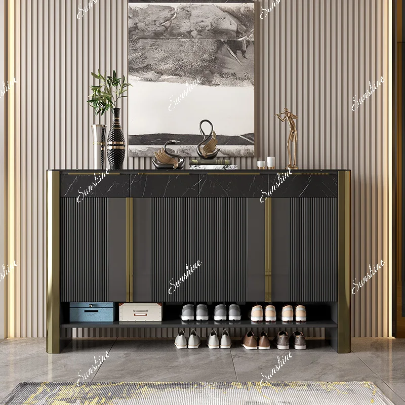 

Italian light luxury simple entrance door cabinet solid wood rock slab partition cabinet FT
