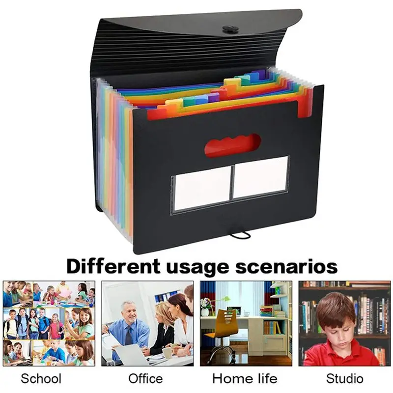 Solid 3X Expanding File Folder 12 Pockets File Organizer Filing Box,A4 Accordion Bill/Receipt Folders With Colored Tabs