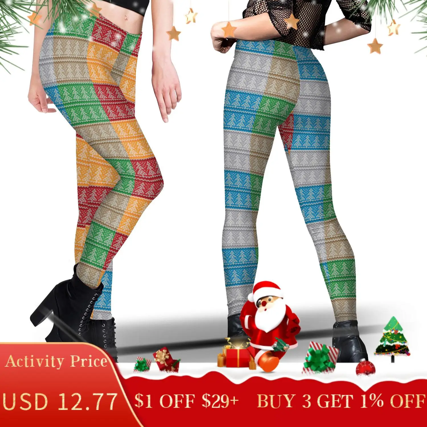 Zawaland 2022 Christmas Ladies Yoga Performance Leggings Running Fitness Pants Stretch Leisure Pattern Printed Slim Leggings